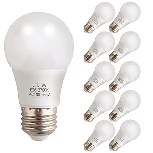 Yiliaw LED Bulb 10 Pack,3W-Equivalent 25 Watt Light Bulbs-,Indoor Light A15 2700K Warm White E26 Base,Energy Saving Led Bulbs for Home Bedroom