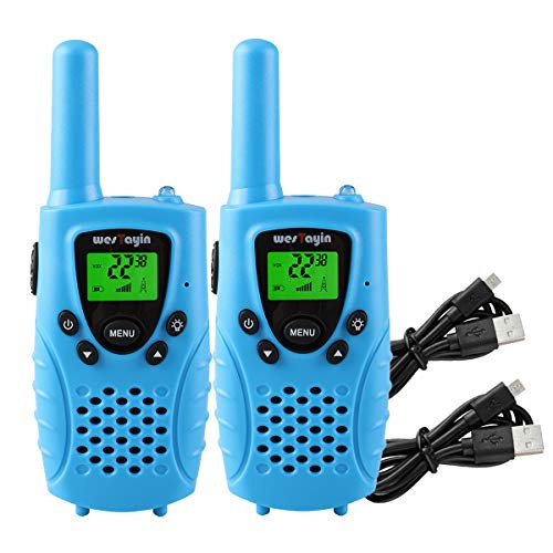 wesTayin Rechargable Walkie Talkies for Kids, 4 Miles Long Range Walkie Talkies for Adults with Durable Shape and Flashlight, 2 Pack, Batteries not Included(Blue)