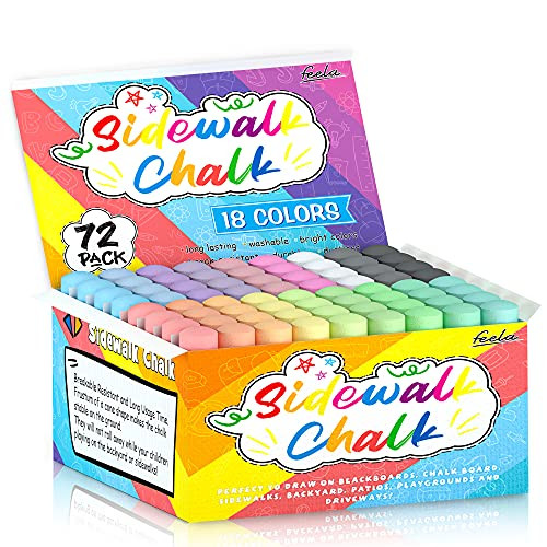 Sidewalk Chalk, 18 Colors 72 Pack Kids Sidewalk Chalk Bulk Set For Toddlers By Feela, Jumbo Outdoor Chalk For Kids Adults Family, Paint on Sidewalk School Chalkboard Blackboard Street Playground Sidewalk Chalk, 18 Colors 72 Pack Kids Sidewalk Chalk Bulk Set For Toddlers By Feela, Jumbo Outdoor Chalk For Kids Adults Family, Paint on Sidewalk School Chalkboard Blackboard Street Playground