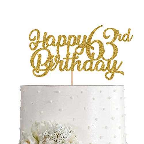 63rd Birthday Cake Topper, Gold Glitter Cheers To 63 Years Party Decoration, Supply