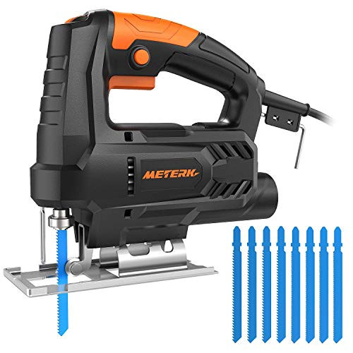 Jig saw, Meterk 3000 SPM JigSaw, Variable Speed 1-6 Bevel Angle 0°-45° Pure Copper Motor with 4pcs Wood Saw Blade 4pcs HSS Steel Saw Blades