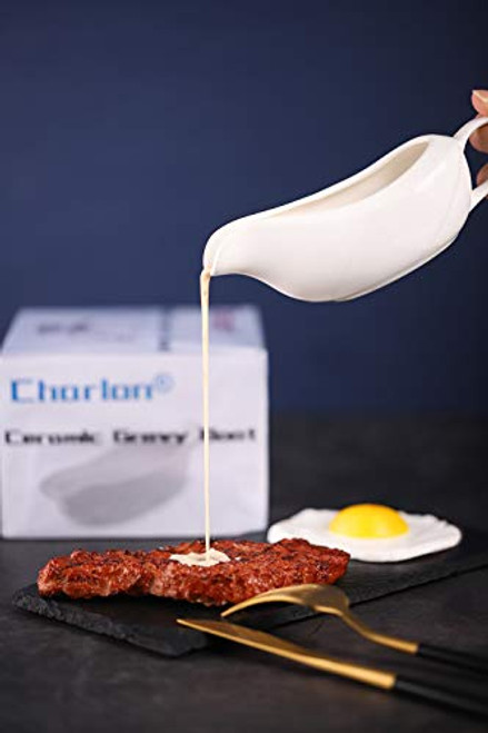 14 OZ Gravy Boat With Ergonomic Handle | White Fine Porcelain Saucier With Big Dripless Lip Spout | For Gravy, Warming Sauces, Salad Dressings, Milk, More | Microwave and Freezer Safe 14 OZ Gravy Boat With Ergonomic Handle | White Fine Porcelain Saucier With Big Dripless Lip Spout | For Gravy, Warming Sauces, Salad Dressings, Milk, More | Microwave and Freezer Safe