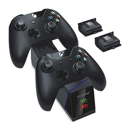 YCCTEAM Xbox one Controller Charger with Rechargeable Battery Packs, Dual Slot Fast Charging Dock Station Controller Stand with Batteries Accessories Kit for Xbox one