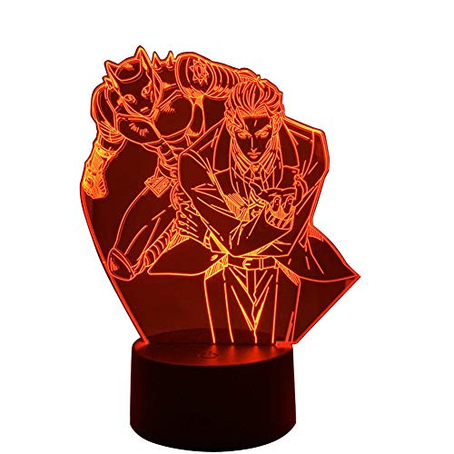 JoJo Killer Queen Kira Yoshikage 3D Colorful LED Lights JoJo's Bizarre Adventure Anime Figure Desktop Ornament Creative Lighting Decor Birthday Gift Table Lamp Bedroom Dimmable USB Night Light