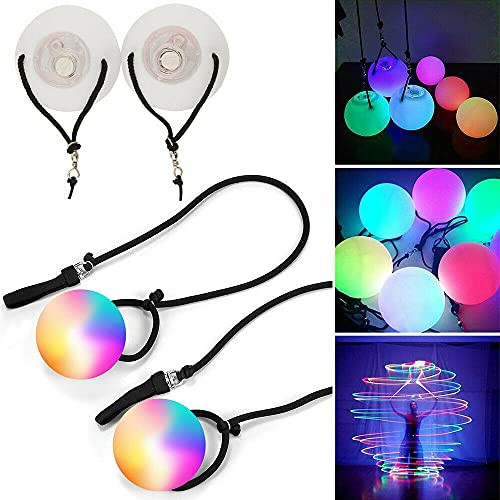 Nani?Wear 2PC LED 7 Colors Poi - Glow Poi - Multi Function LED Glow Poi Professional Rainbow Fade and High Strobe Spinning LED Glow Toy Light Up Balls