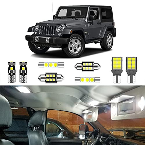 LIGHSTA 7PCS CANBUS Super Bright White LED Interior Light Kit Package for Jeep Wrangler JK 2Door 2007 2008 2009 2010 2011 2012 2013 2014 2015 2016 2017 2018  plus License Plate Lights and Install Tool