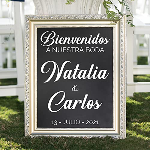 Vinyl Art Decal - Bienvenidos A Nuestra Boda - 30" x 22" - Elegant Vertical Spanish Layout Personalized Wedding Greeting Bride Groom Marriage for Reception Banquet Hall Decor -Vertical - 30" x 22"-