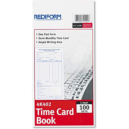 4K402 Rediform Semi-Monthly Time Cards - Gummed - 1 Part - 8" x 4.25" Sheet Size - Manila - 100 / Pad