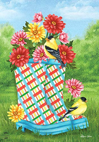 Briarwood Lane Boots and Blooms Spring House Flag Floral Goldfinch 28" x 40"