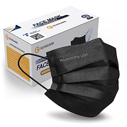 Made in USA, 4-ply Black Face Mask by ECOGUARD, ASTM Level 3, Pack of 50
