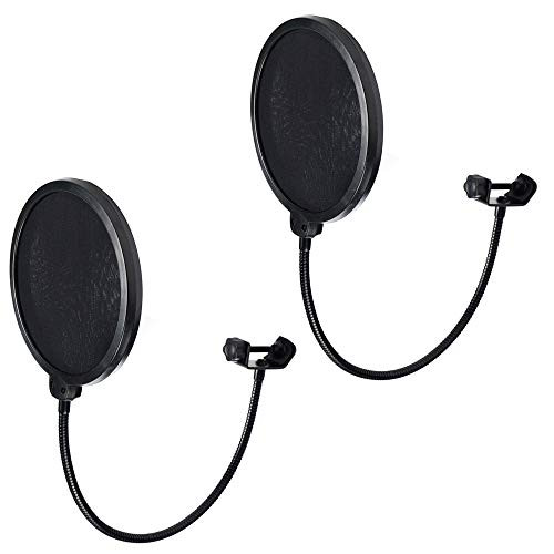 2 Packs 6 Inch Microphone Studio Pop Filter with Flexible 360Goose neck Stand Clip, DaKuan Round Shape Microphone Wind Pop Filter Mask Shield with Clamp