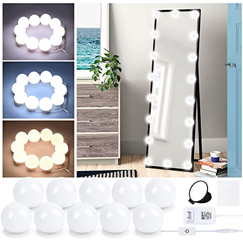 LED Vanity Mirror Lights, Hollywood Style LED Vanity Lights for Makeup Mirror, LED Vanity Strip Lights Kit with 10 LED Light Bulbs, Plug in Vanity Mirror Lights with Power Supply, Mirror not Included