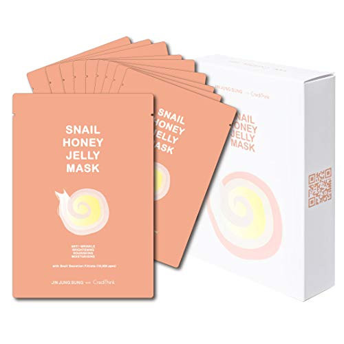 Snail Honey Jelly Treatment Mask Sheet with Snail Secretion Filtrate Mucin 10,000ppm  and  Honey Extract | for Dry Sensitive Skin Deep Moisturizing Nourishing Pack of 10 by Jin Jung Sung with CrediThink Snail Honey Jelly Treatment Mask Sheet with Snail Secretion Filtrate Mucin 10,000ppm  and  Honey Extract | for Dry Sensitive Skin Deep Moisturizing Nourishing Pack of 10 by Jin Jung Sung with CrediThink