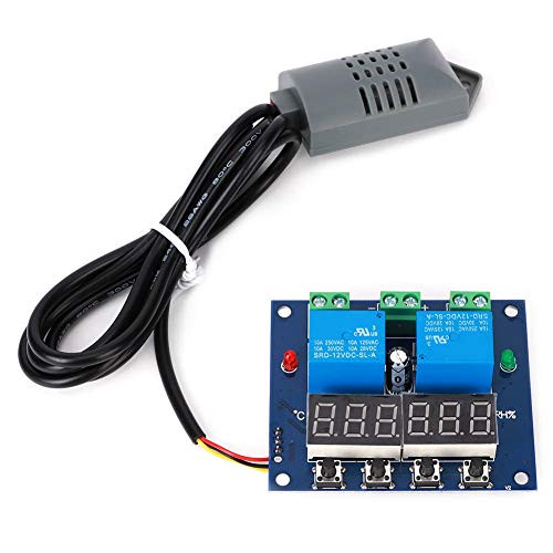 10A Delay Humidity Control Module DC 12V Dual Output Thermostat Module Integrated Sensor Automatic Constant Stable for Breeding Temperature Control