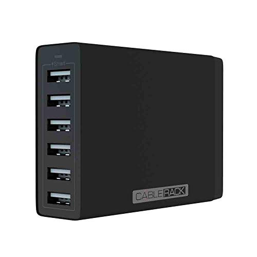 CableRack 6 Port USB Wall Charger Fast USB Charging Station for Multiple Devices (Black)