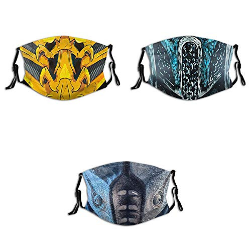 Mortal Kombat Scorpion Face Mask Sub-Zero Mask Reusable Washable Adjustable 3PC with 6 Filters Mouth Cover for Men's Women's 10