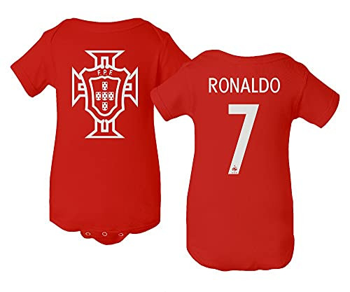 European Soccer 2020 Portugal 7 Cristiano Ronaldo Jersey Style Little Infant Baby Short Sleeve Bodysuit -Red, NB-