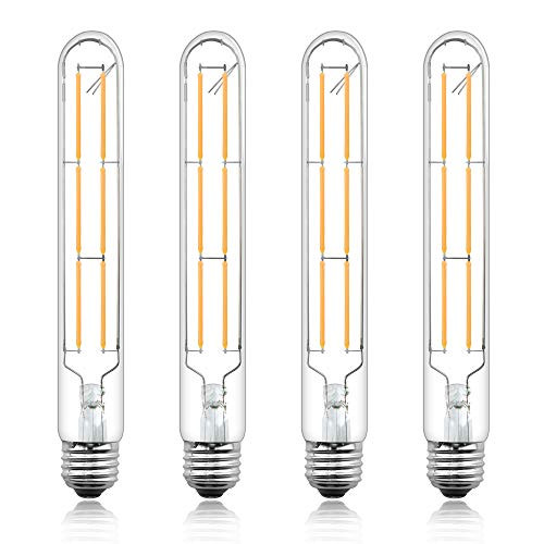 E26 T10 Edison Tube Filament Bulb 60W Halogen Replacement Bulb for Display, Cabinet, Showcase, Piano Lighting, Warm White 2700K-4-Pack-