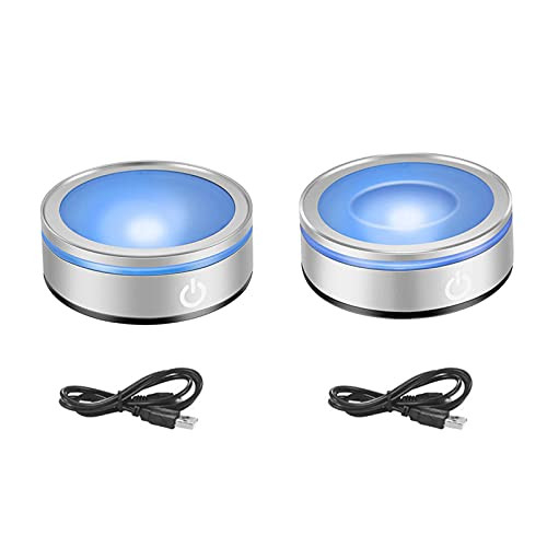 CDIYTOOL 2 Pack Round Show Stand Display Light Base Multicolor Plate for 3D Crystal Glass Art with Sensitive Touch Switch