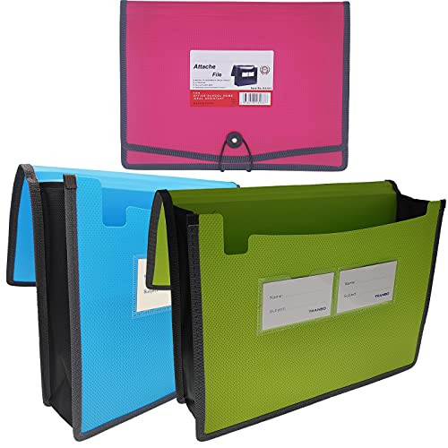 Expanding File Folder Document Organizer with Elastic Cord  and  Button Closure, Letter Size, 3.5" Expansion, Letter A4 Expandable File Folder for Home School Office Organization?3 Pack