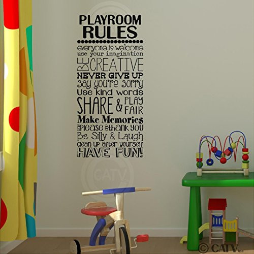 Playroom Rules Vinyl Lettering Wall Decal Sticker (16"W x 35"H, Black)