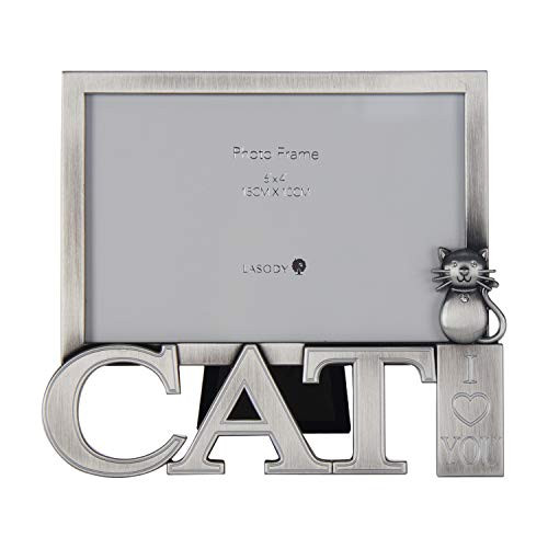 LASODY Zinc Alloy Sentiments Cat Picture Frame, 4x6 inch, Photo Gift for Pet Cat, Kitten, Display on Tabletop, Desk -Antique Silver, 4x6-