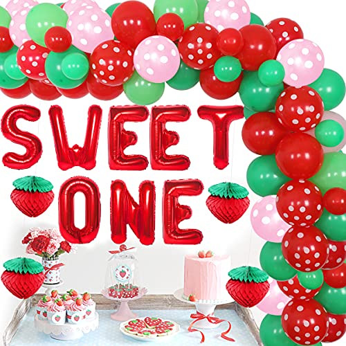Strawberry Theme Birthday Party Decorations - Sweet One Balloon Garland Kit, Strawberry Honeycomb Balls for Baby Girls Berry Sweet 1st Baby Party Supplies Strawberry Theme Birthday Party Decorations - Sweet One Balloon Garland Kit, Strawberry Honeycomb Balls for Baby Girls Berry Sweet 1st Baby Party Supplies
