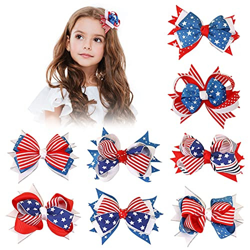 TOROKOM 8 Pcs Patriotic Hair Clips Bow Baby Girls American Flag Hair Bow Alligator Clips Hair Accessories for 4th of July Independence Day TOROKOM 8 Pcs Patriotic Hair Clips Bow Baby Girls American Flag Hair Bow Alligator Clips Hair Accessories for 4th of July Independence Day