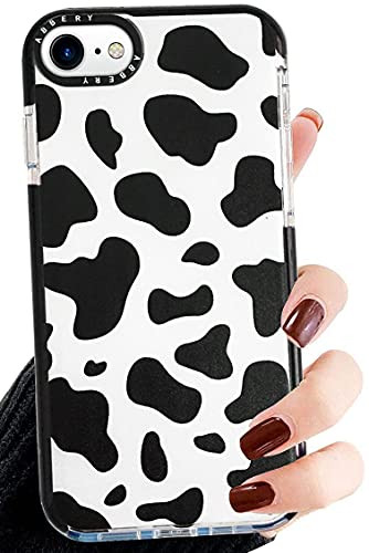 Abbery Designed for iPhone SE 2020/7/8 Case, Cute Animal Cow Print Clear Silicone Phone Cover Cows Pattern Phone Cases Compatible for iPhone SE 2020/7/8