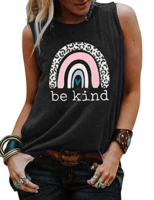 Umsuhu Be Kind Graphic Tank Tops for Women Sleeveless Graphic Tank Tops Tees Shirts Medium Grey