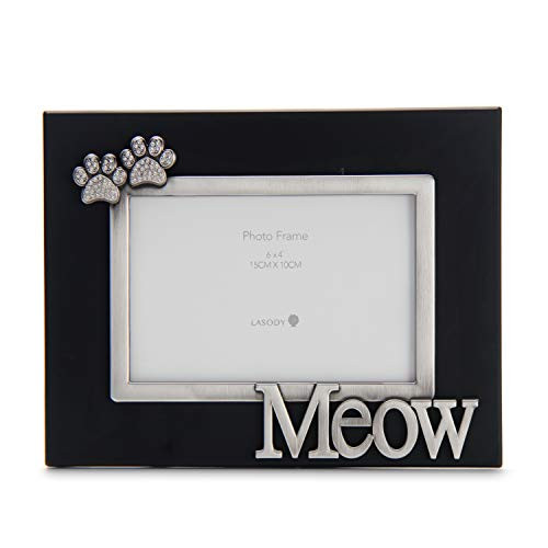 LASODY Expressions Sentiments Cat Meow Picture Frame,Black, MDF Frame, 4x6 inch, Photo Gift for Pet Cat, Display on Tabletop, Desk