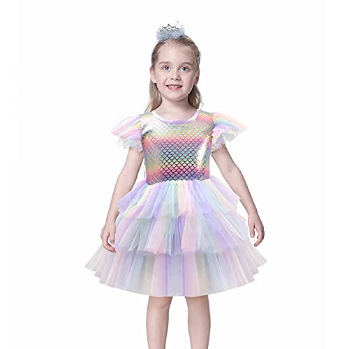 Toddler Girls Rainbow Tutu Dress Short Sleeves Sequin Princess Tulle Dresses for Kids Party 7-8T Toddler Girls Rainbow Tutu Dress Short Sleeves Sequin Princess Tulle Dresses for Kids Party 7-8T
