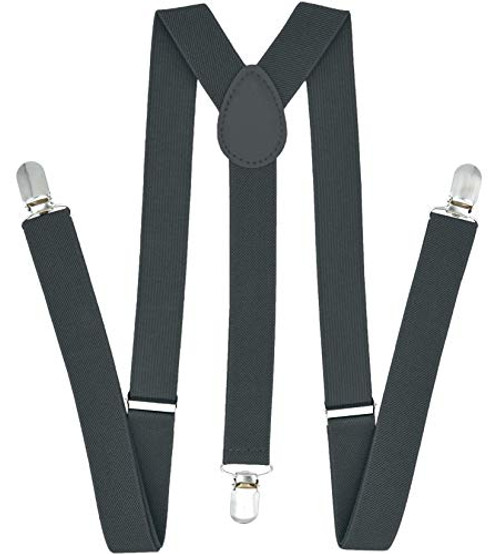 Trilece Suspenders for Men - Adjustable Size Elastic 1 inch Wide Y Shape Suspender for Women with Strong Clips -Grey, 1-
