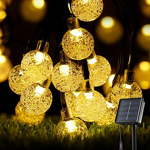 Solar String Lights Outdoor, 60 LED 25 Ft Fairy Globe String Light Solar Powered Waterproof 8 Modes, Decorative Crystal Ball String Light for Indoor Garden Patio Party Wedding Christmas, Warm White Solar String Lights Outdoor, 60 LED 25 Ft Fairy Globe String Light Solar Powered Waterproof 8 Modes, Decorative Crystal Ball String Light for Indoor Garden Patio Party Wedding Christmas, Warm White