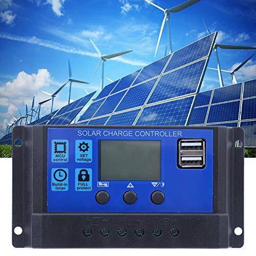 Solar Panel Controller, Adjustable Parameter LCD Display Current Capacity and Timer Setting ON Off with Dual USB Port Charge Controller 12V/24V 20A