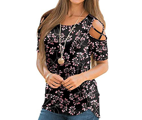 ZOCAVIA Womens Summer T Shirts Short Sleeve Tunic Strappy Cold Shoulder Tops Black3-XXL- ZOCAVIA Womens Summer T Shirts Short Sleeve Tunic Strappy Cold Shoulder Tops Black3-XXL-