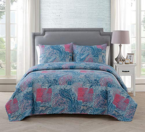 VCNY Home Ava 3 Piece Pinsonic Reversible Bedding Quilt Set Full/Queen Multi