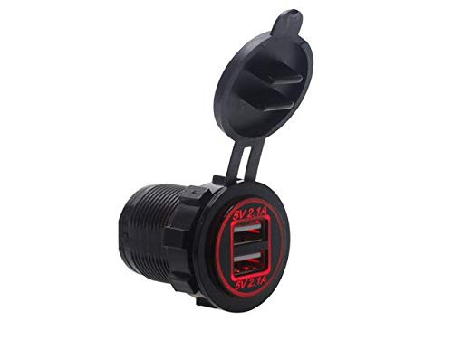Davitu Cables, Adapters  and  Sockets - Universal Car Charger Dual Ports USB Waterproof Socket Power Adapter LED Voltage Display For DC 12V-24V Cars Vehicles Phone - -Color Name: Red-