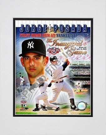 Jorge Posada 2009 Inaugural Game 1st Home Run Portrait Plus Double Matted 8Ó x 10Ó Photograph -Unframed-