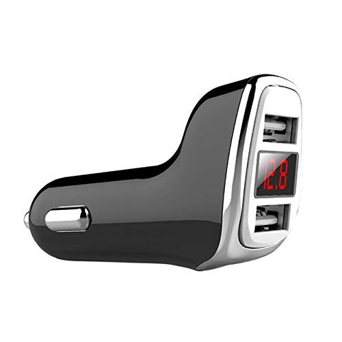 Davitu Cables, Adapters  and  Sockets - 3.1A Dual USB Car Charger Quick Charge Adapter Current Voltage Display for Phone R2LC - -Color Name: 4NB1100872-BK-