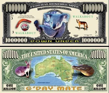 American Art Classics Down Under Aussie Million Dollar Bill in Protective Holder