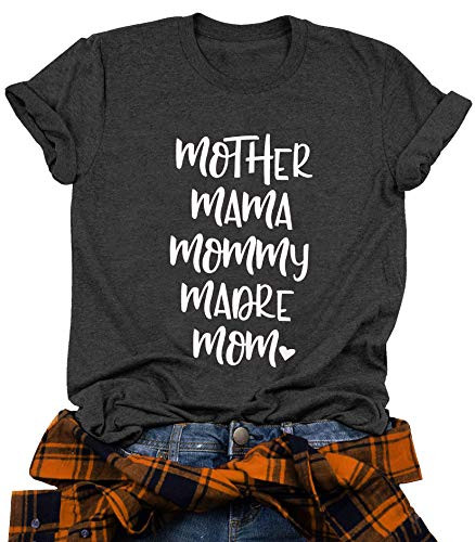 SUPEYA Mom T-Shirt Cool Mama Mother Letter Print Shirt Funny Love Heart Graphic Tshirt Mama Life Tee Top Blouse Gray