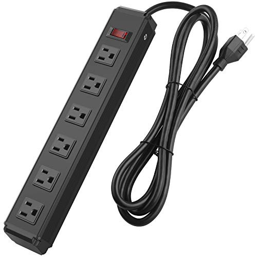 Metal Power Strip 14AWG with Switchs, Heavy Duty Power Strip Surge Protector for Appliances, Extension Cord Strip with 6 Outlet and 6FT Power Cord, 300J Surge Protector 15A 120V 1800W