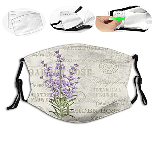 Lavender,Vintage Postcard Composition with Grunge Display and Flowers,Comfortable Funny Mask Printed Facial Decorations For Anyone Adult,Lavender Reseda Green Beige