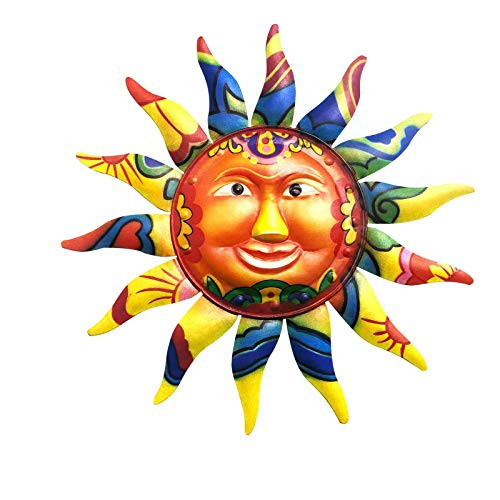 Metal Sun Wall Decor Sun and Moon Wall Decor Mexican Decor Outdoor Wall Art Mexican Wall Art Sun Wall Decor Outdoor Wall Art 12.7 Inch Metal Sun Wall Art Decor Hanging for Indoor -Yellow-