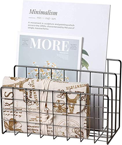3-Slot Metal Wire Mail Sorter, Letter Organizer Holder for Letters, Mails, Books, Postcards and More Desktop Mail Organizer Office Desktop 3 Slot File Letter Magazine Folder Document Tray -Black-