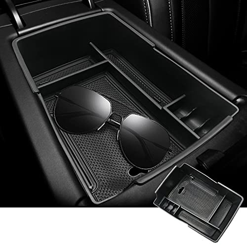 RUIYA Center Console Organizer Tray Compatible with 2021 Hyundai Santa Fe TM for Storage Box Santa FE Accessories Insert ABS Black Materials with USB Hole