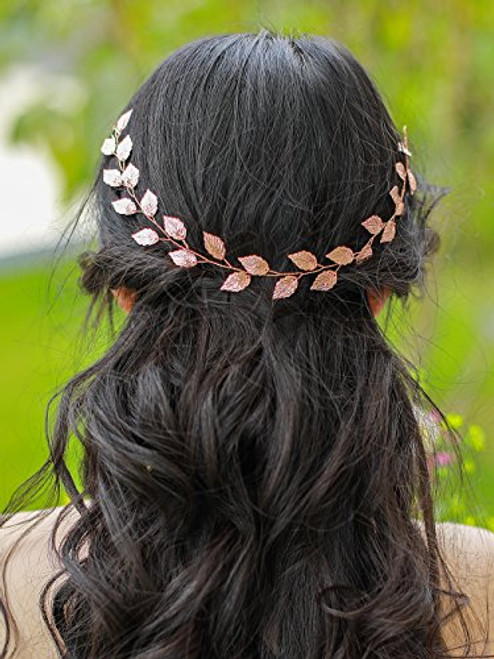 FXmimior Bridal Silver leaf Headband Wedding Headpiece Bridal Flower Crownwoodland Headband Bridal Headpiece Wedding Hair Accessories -silver-