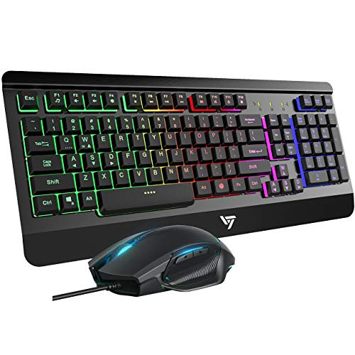 VicTsing Gaming Keyboard Mouse Combo, Ultra-Slim Rainbow LED Backlit Keyboard with Ergonomic Wrist Rest, Programmable 6 Button Mouse for Windows PC Gamer, Spill-Resistant Design - Black VicTsing Gaming Keyboard Mouse Combo, Ultra-Slim Rainbow LED Backlit Keyboard with Ergonomic Wrist Rest, Programmable 6 Button Mouse for Windows PC Gamer, Spill-Resistant Design - Black