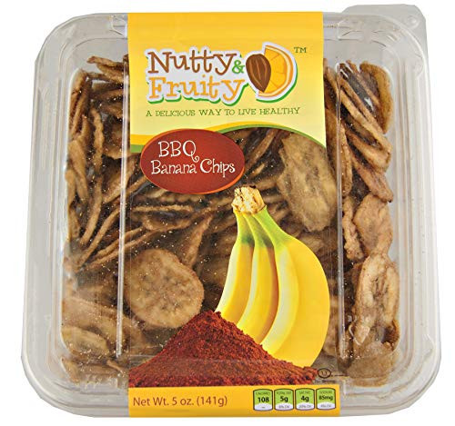 Nutty  and  Fruity Dried Banana Slices or BBQ Seasoned Dried Banana Chips- Two Packages -BBQ Banana Chips 5oz.-